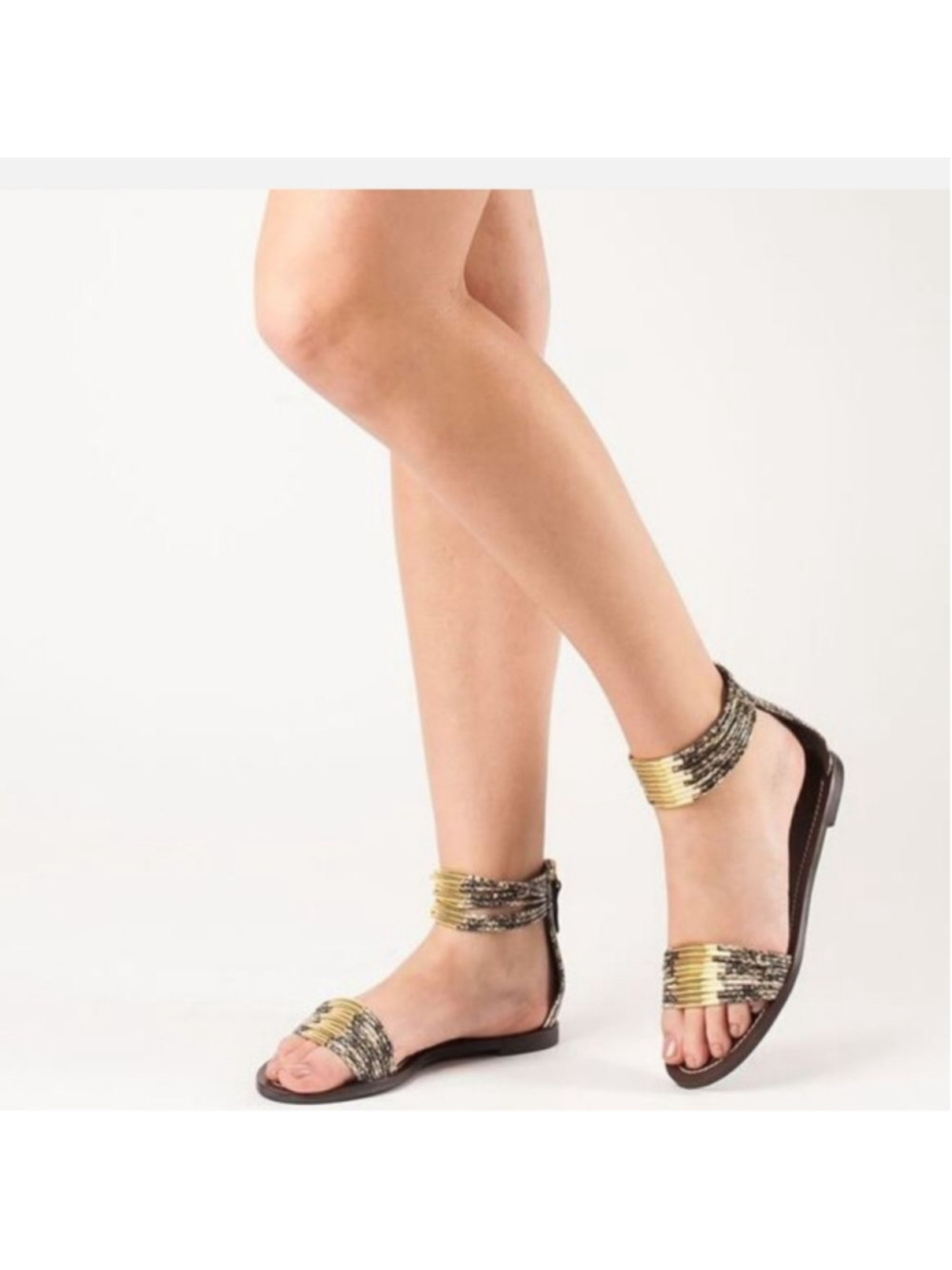 Tory Burch Metallic Mignon Gold Ring Flat Sandal Airless Snake Snakeskin Sandals